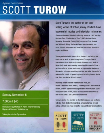 An Evening with Scott Turow–November 6th at 7:30 PM